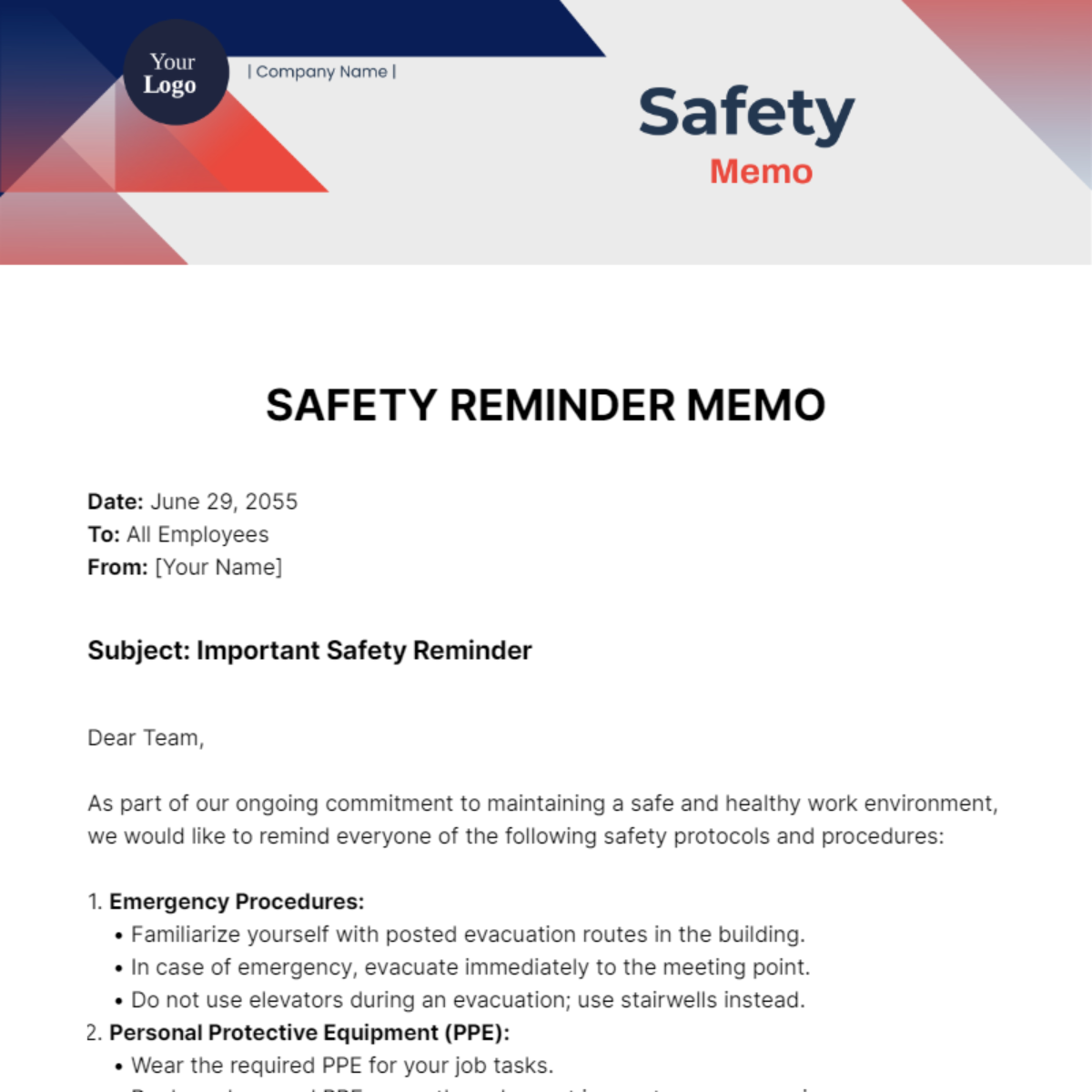 Safety Memo Template