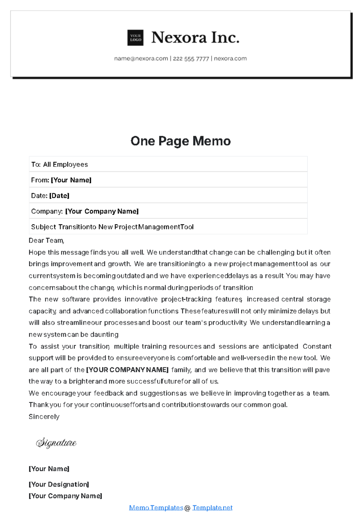 One Page Memo Design Template