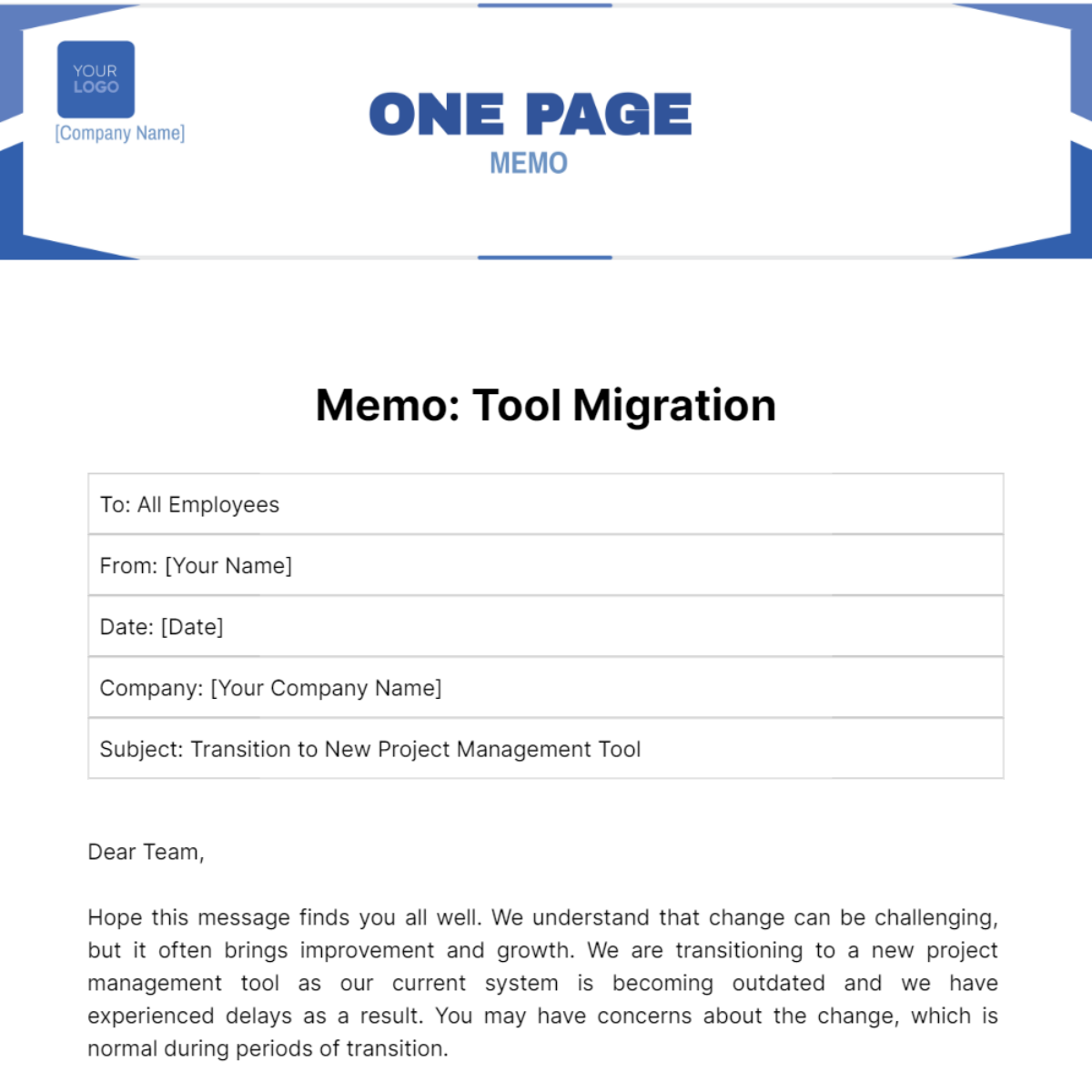 One Page Memo Template