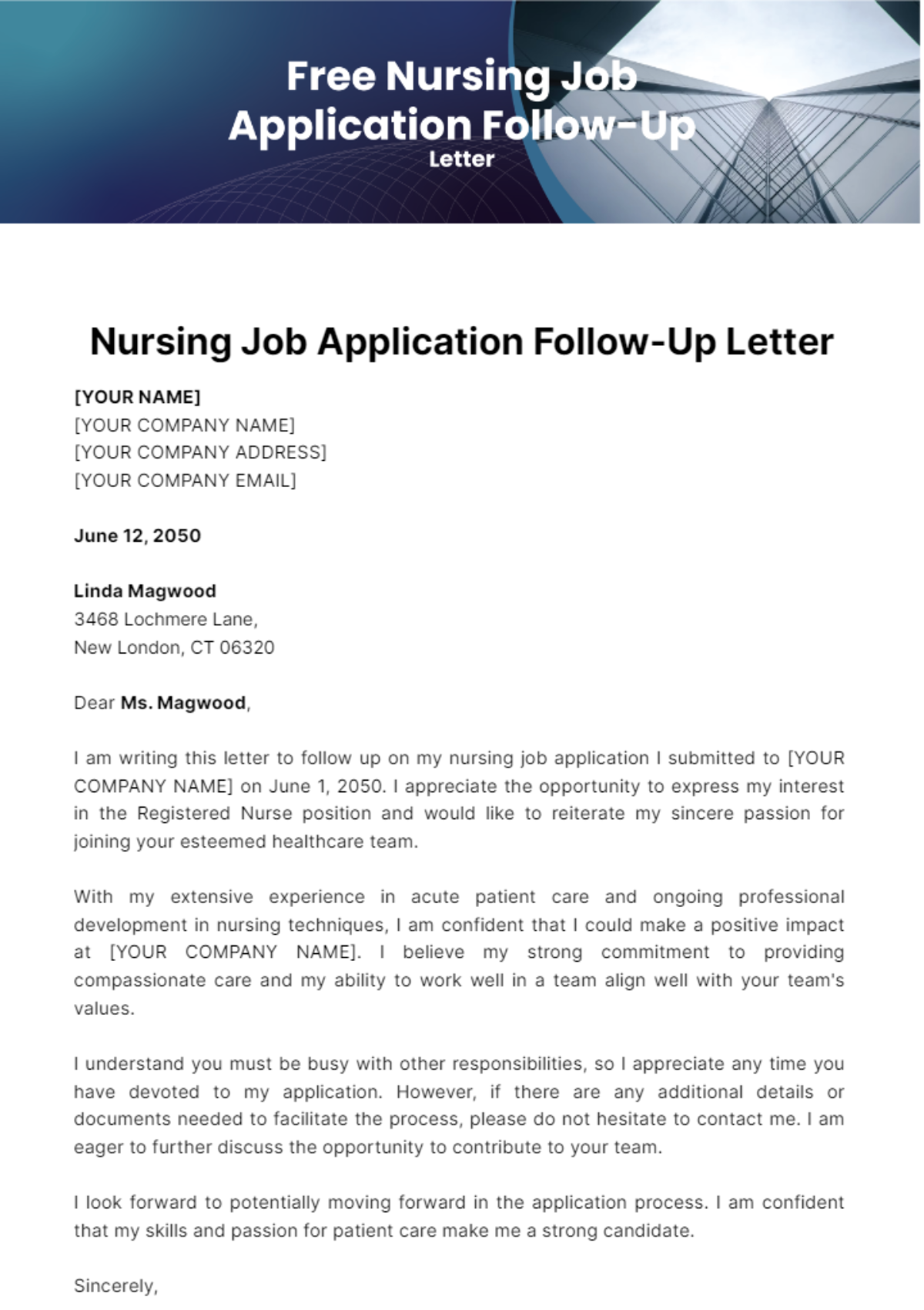 Nursing Job Application Follow-Up Letter Template - Edit Online & Download