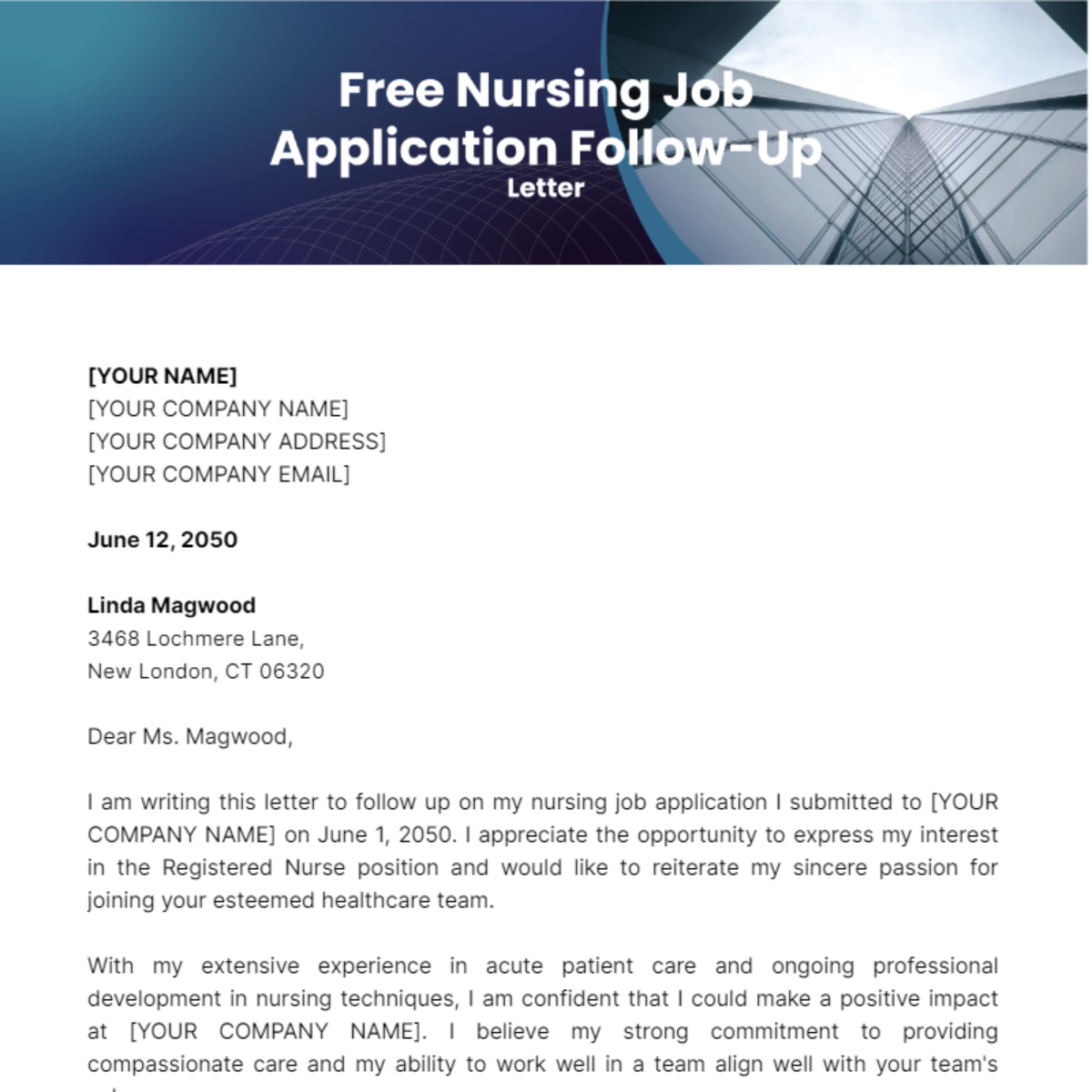 Nursing Job Application Follow-Up Letter Template - Edit Online & Download