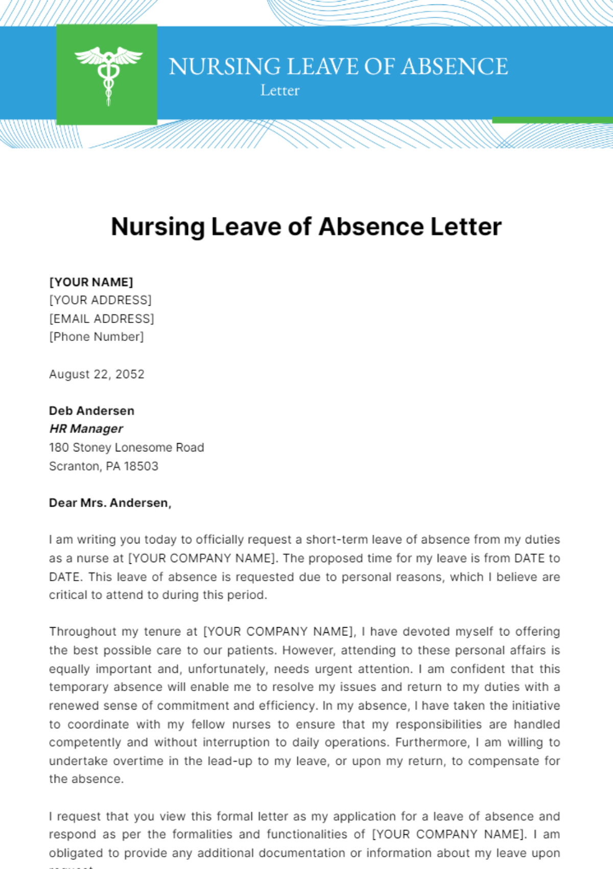 Nursing Leave of Absence Letter Template - Edit Online & Download