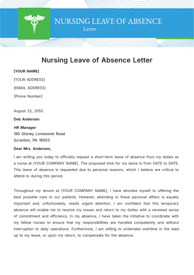 Free Nursing Leave of Absence Letter Template to Edit Online