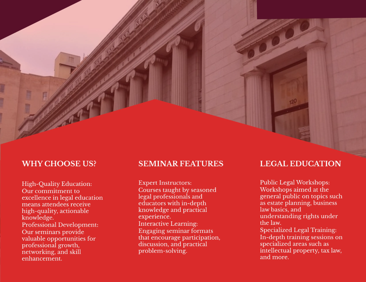 Free Legal Education and Seminars Brochure Template to Edit Online