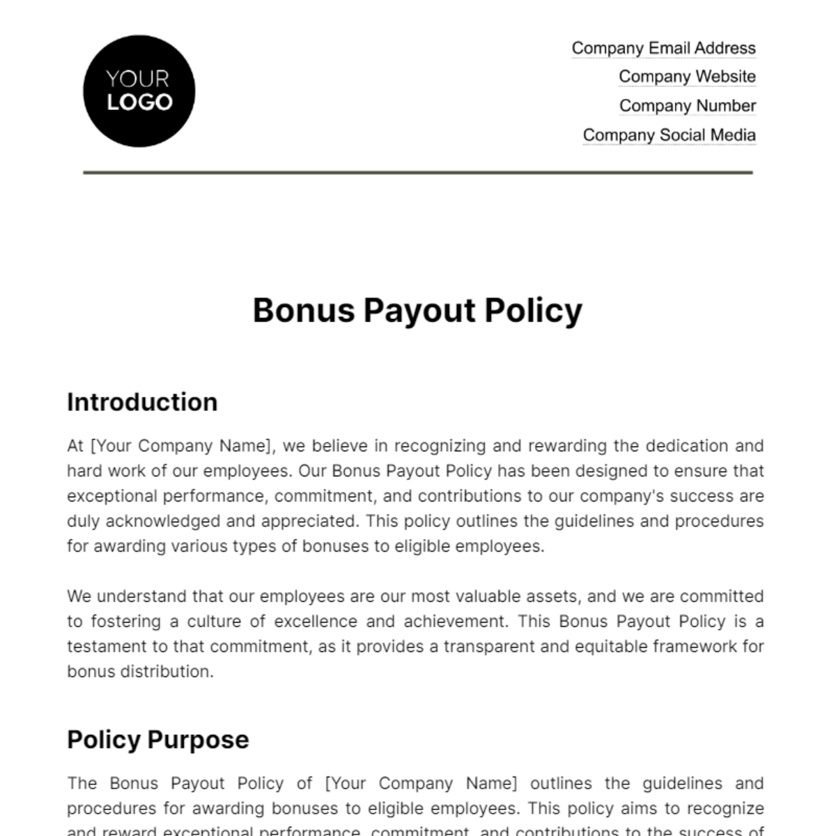 Bonus Payout Policy HR Template