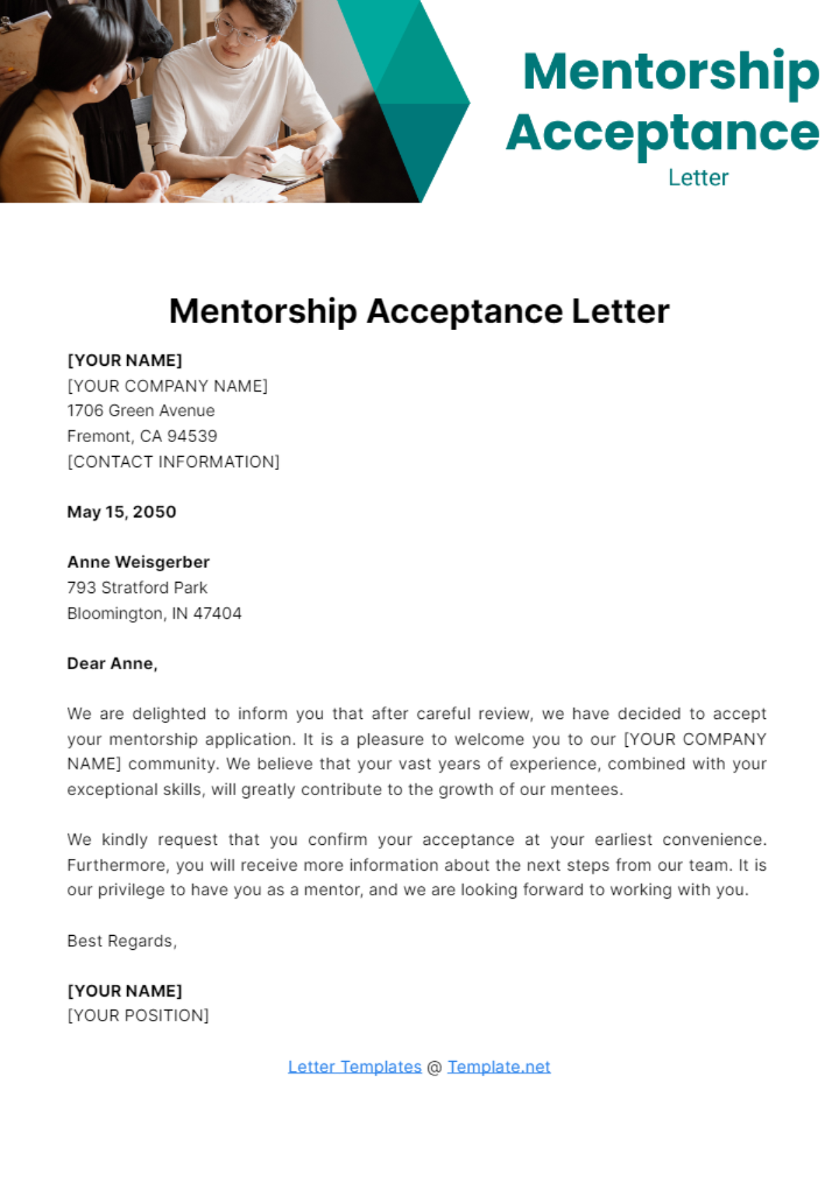 Mentorship Acceptance Letter Template