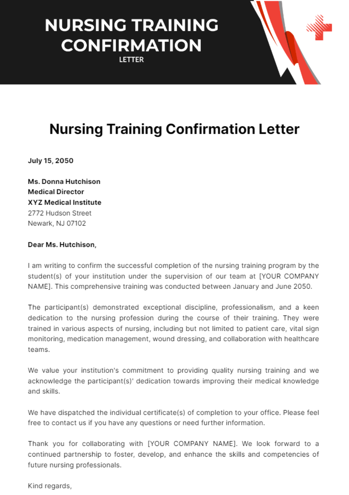 Nursing Training Confirmation Letter Template - Edit Online & Download