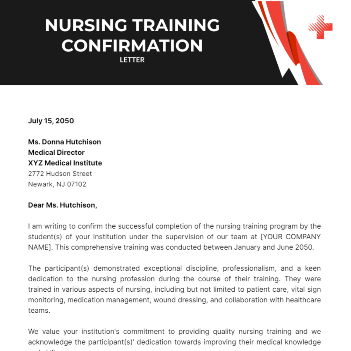 Nursing Training Confirmation Letter Template - Edit Online & Download ...