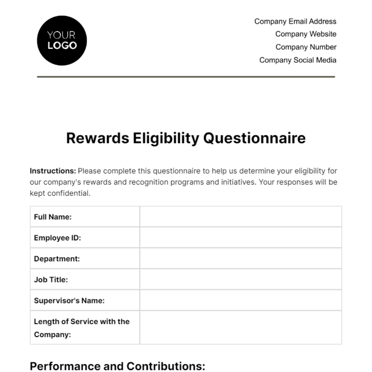 Rewards Eligibility Questionnaire HR Template