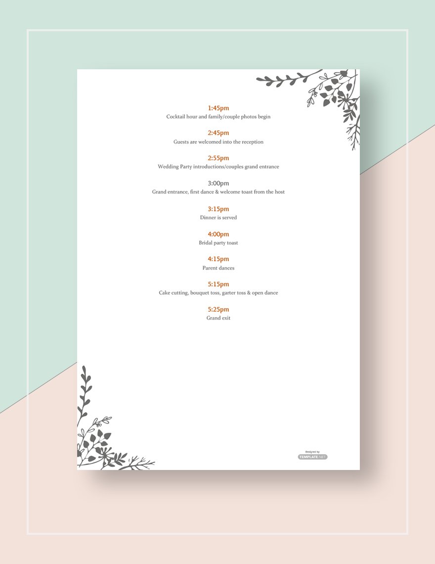 Simple Wedding Itinerary Template