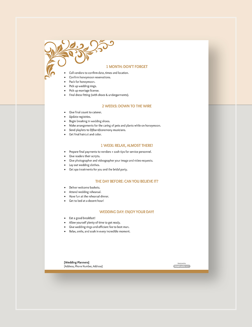 Wedding Planner Itinerary Download