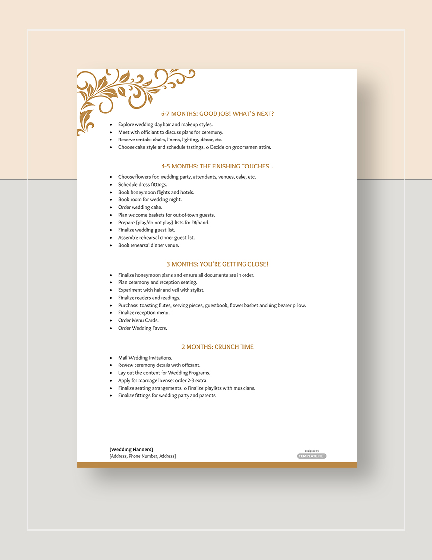 Wedding Planner Itinerary Template