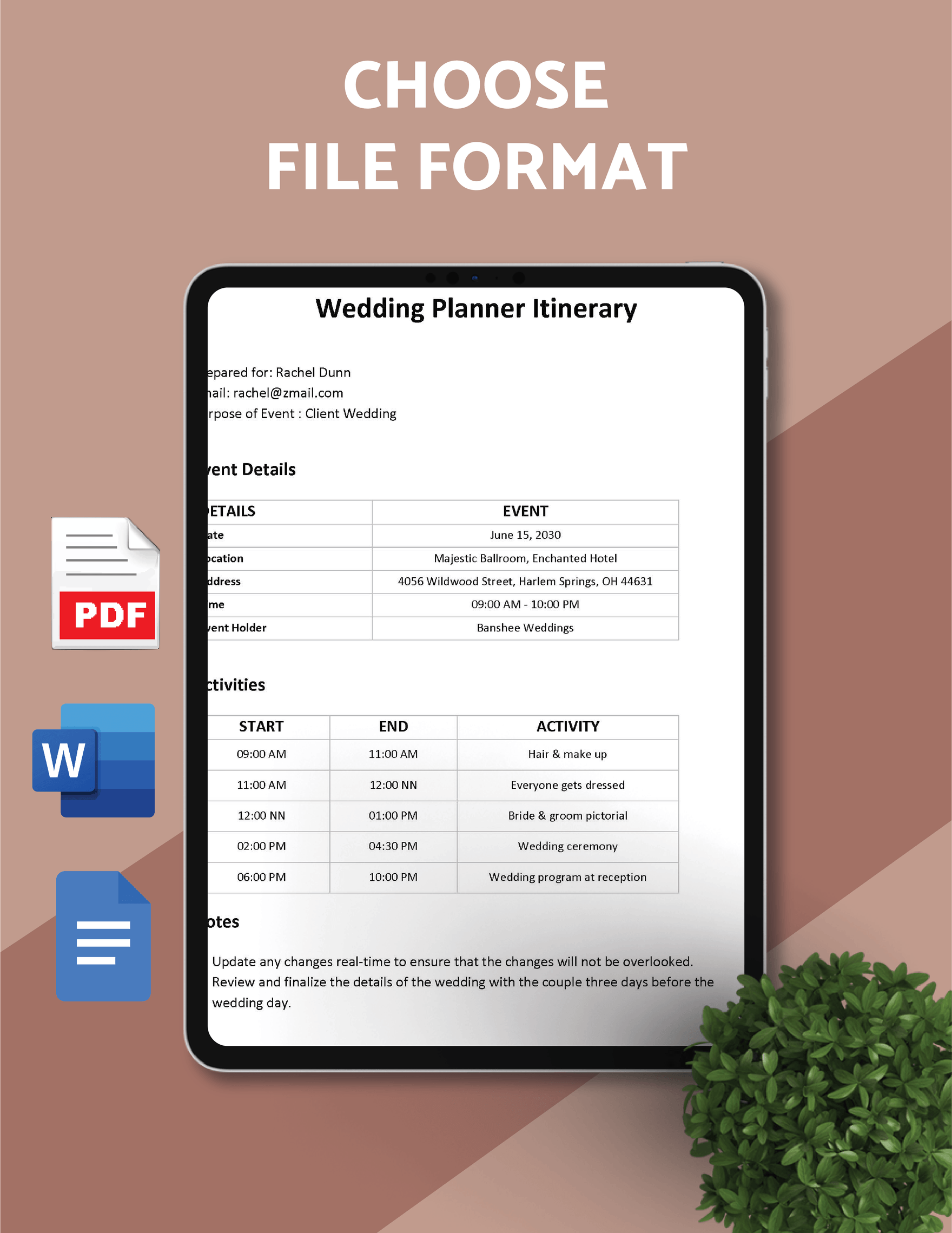 Wedding Planner Itinerary Template Download in Word, Google Docs, PDF