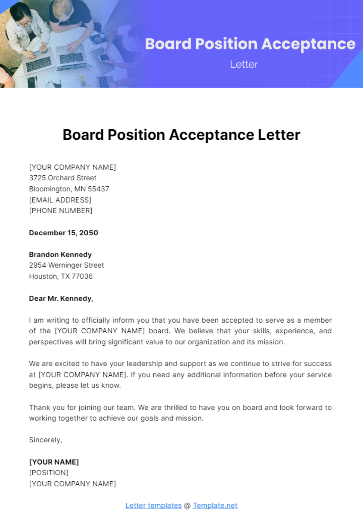 Board Position Acceptance Letter Template