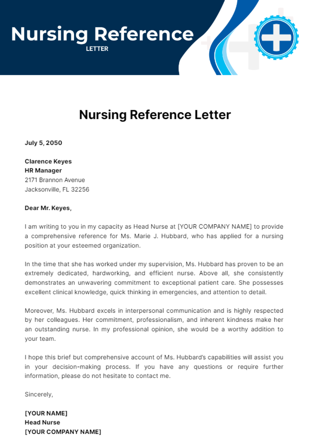 Nursing Reference Letter Template - Edit Online & Download