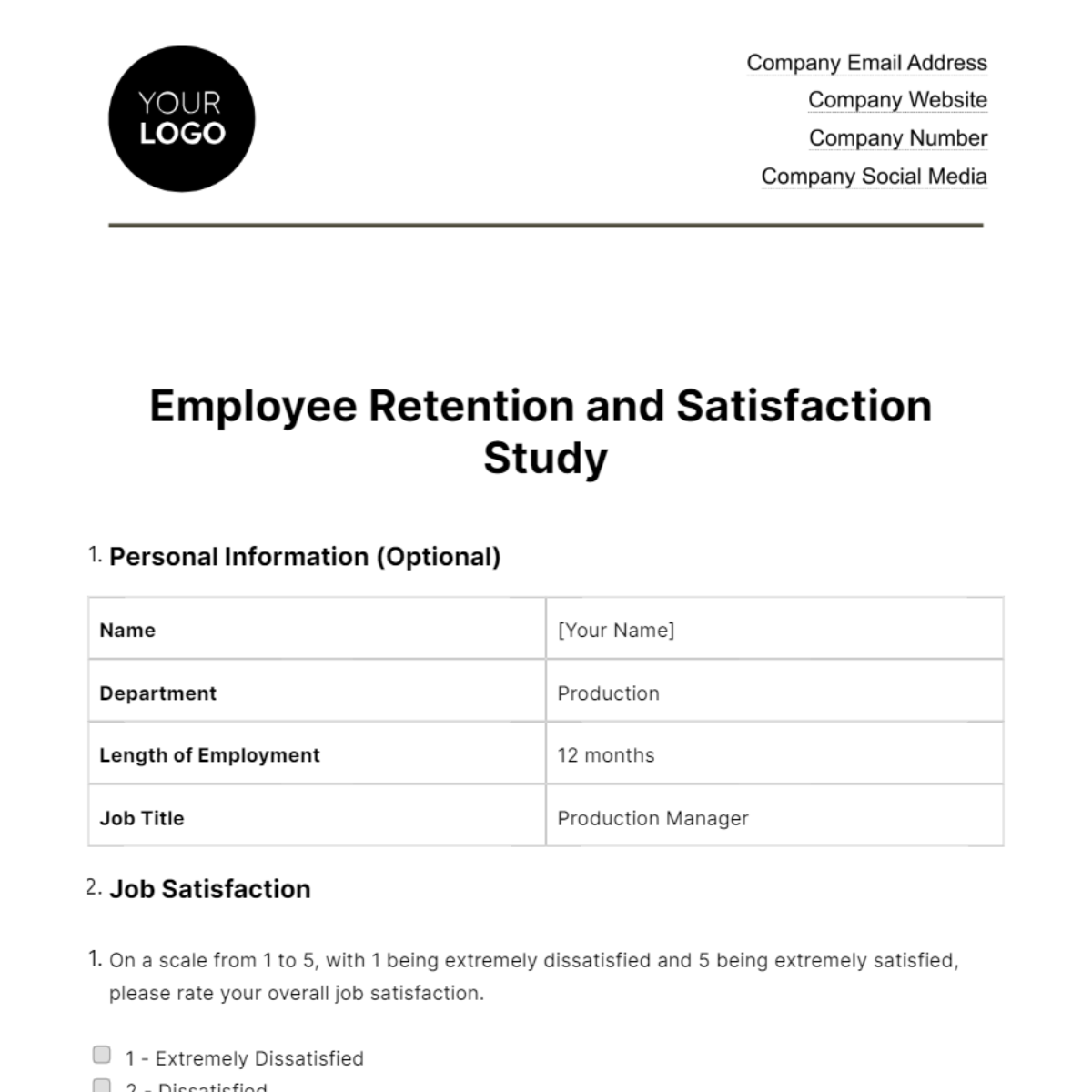 Free Employee Retention and Satisfaction Study HR Template