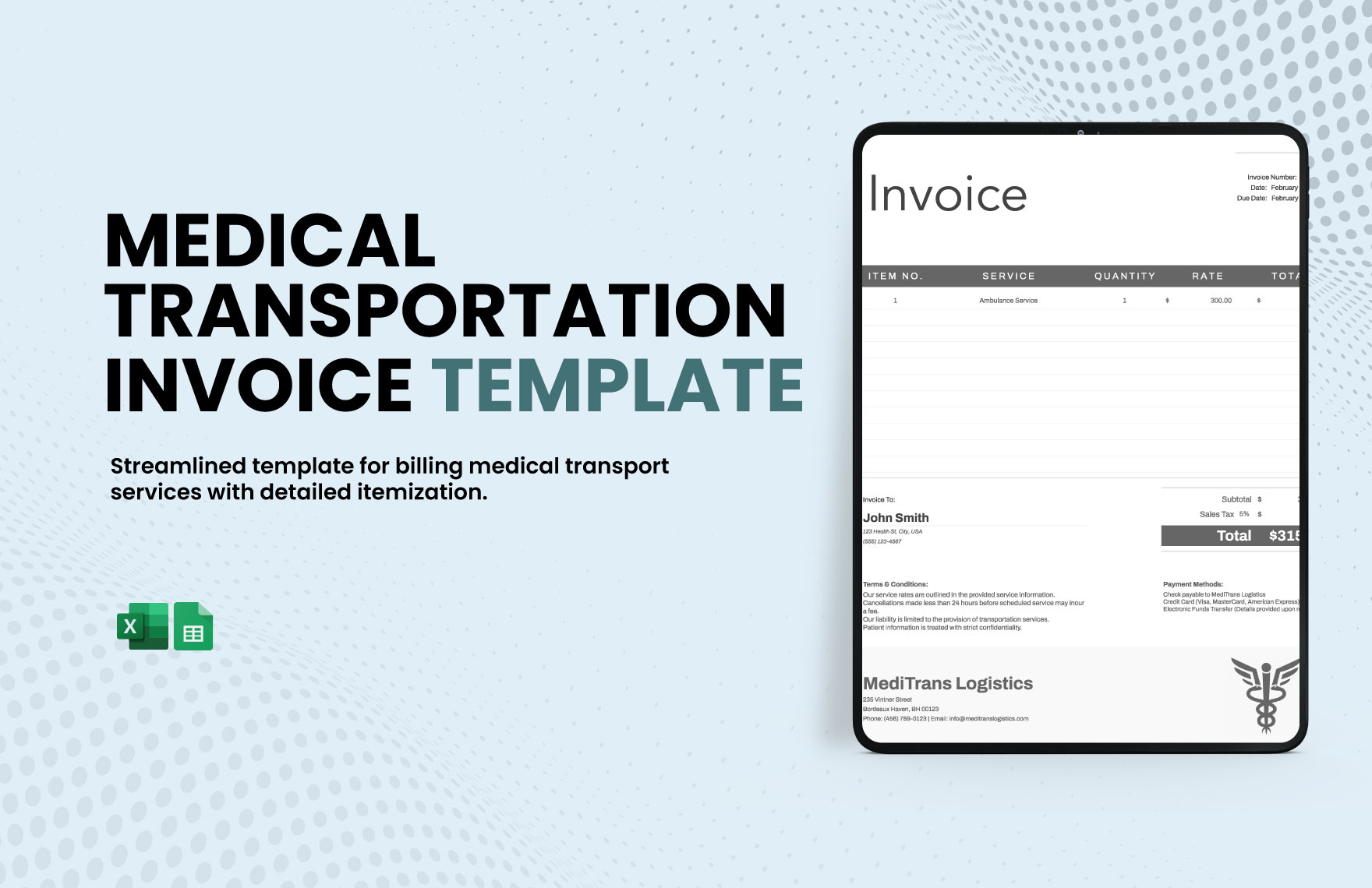 Medical Transportation Invoice Template in Excel, Google Sheets