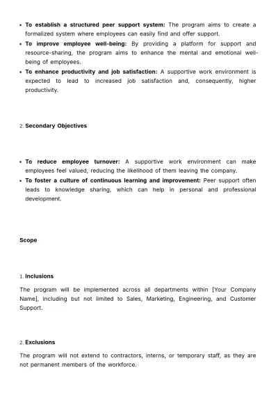 Free Employee Peer Support Program Development Plan HR Template to Edit Online