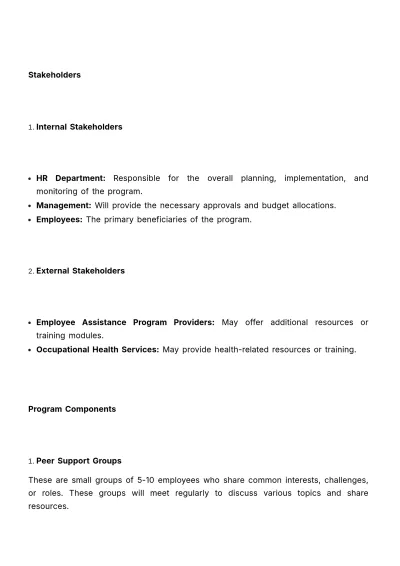Free Employee Peer Support Program Development Plan HR Template to Edit Online