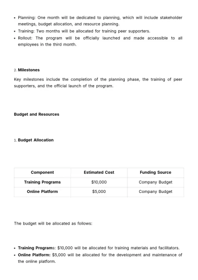 Free Employee Peer Support Program Development Plan HR Template to Edit Online