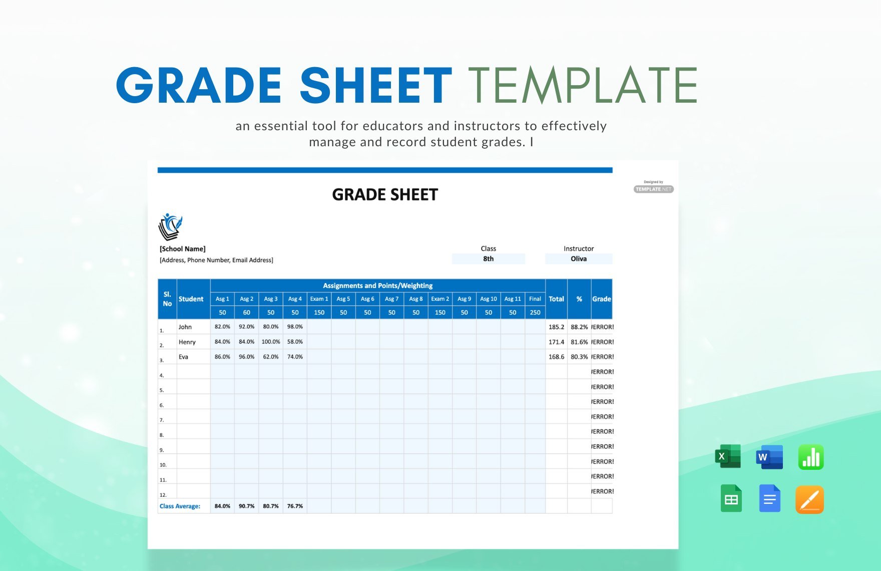 Free Grade Sheet Template in Word, Google Docs, Excel, Google Sheets, Apple Pages, Apple Numbers