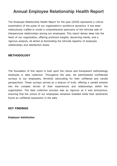 Free Annual Employee Relationship Health Report HR Template to Edit Online