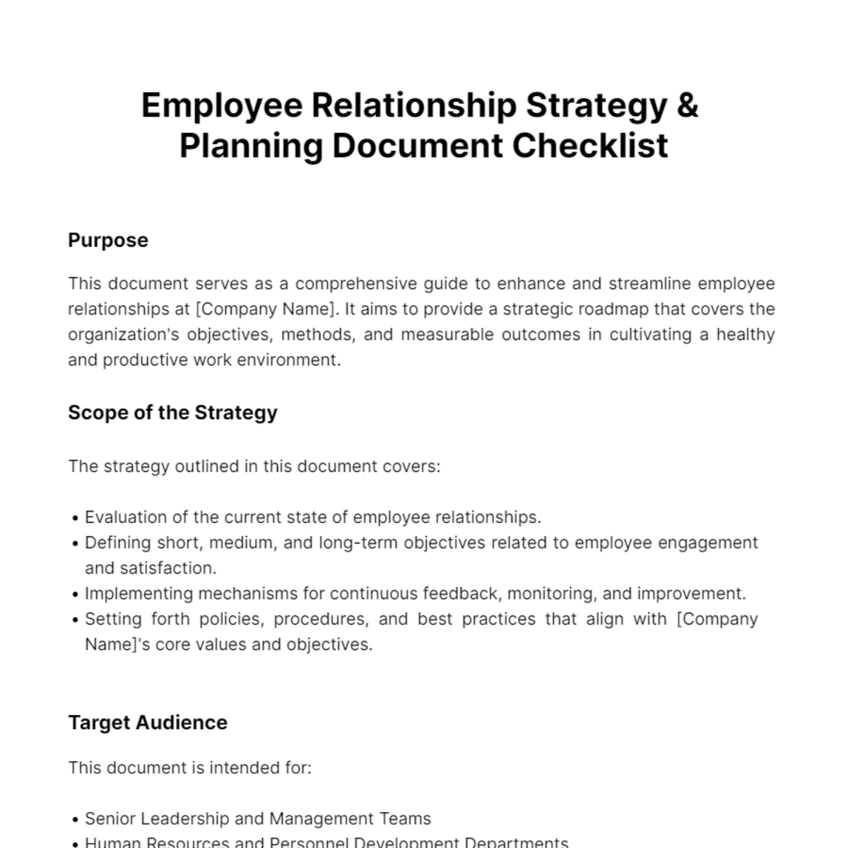 Employee Relationship Strategy & Planning Document HR Template