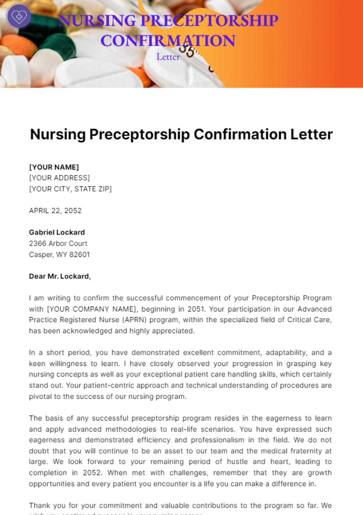 Nursing Preceptorship Confirmation Letter Template - Edit Online