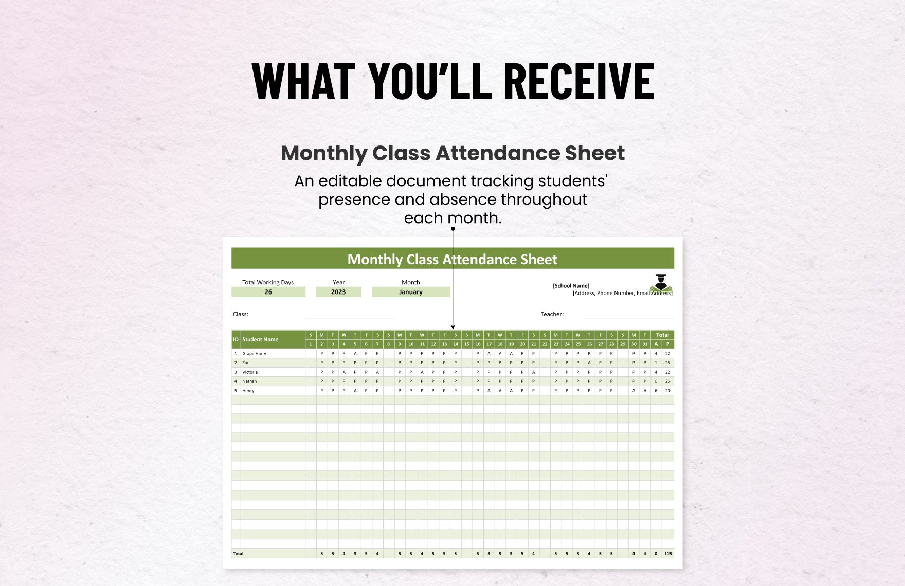 Monthly Class Attendance Sheet Template