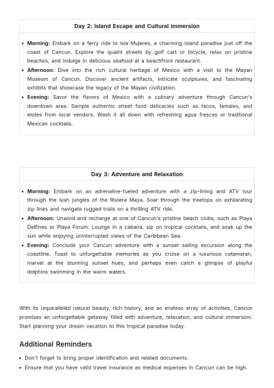 Free Cancun Itinerary Template to Edit Online