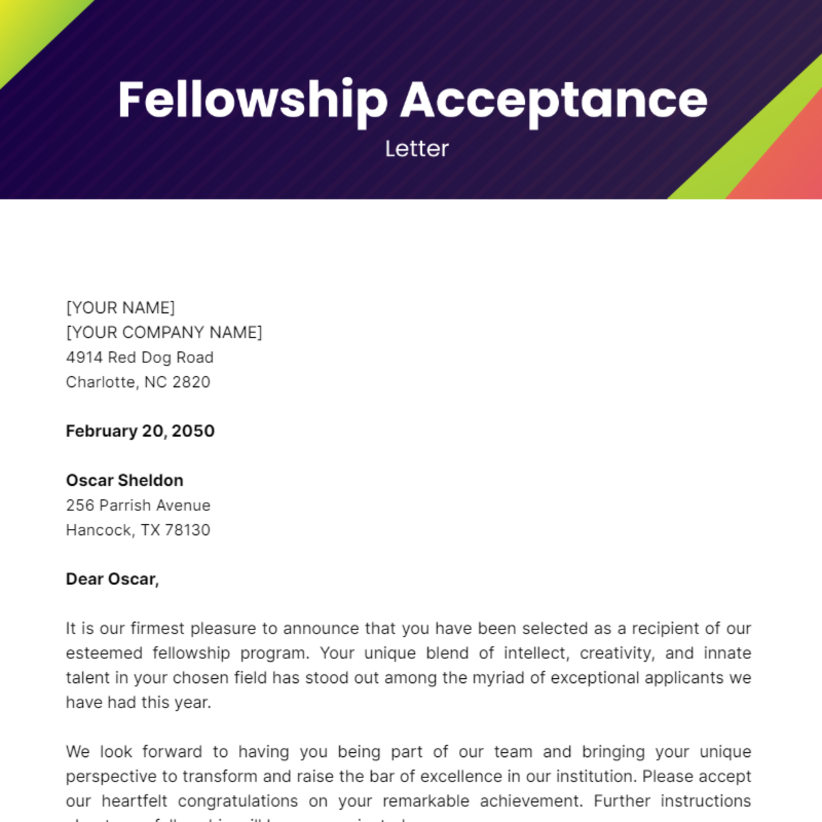 application letter for fellowship training