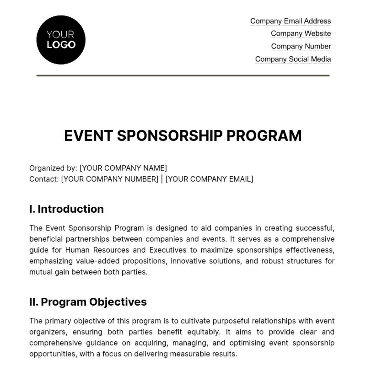 Free Event Sponsorship Program HR Template