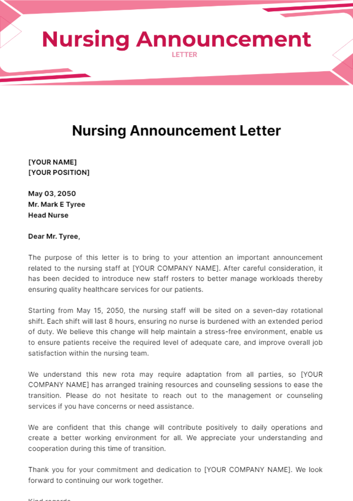 Nursing Announcement Letter Template - Edit Online & Download