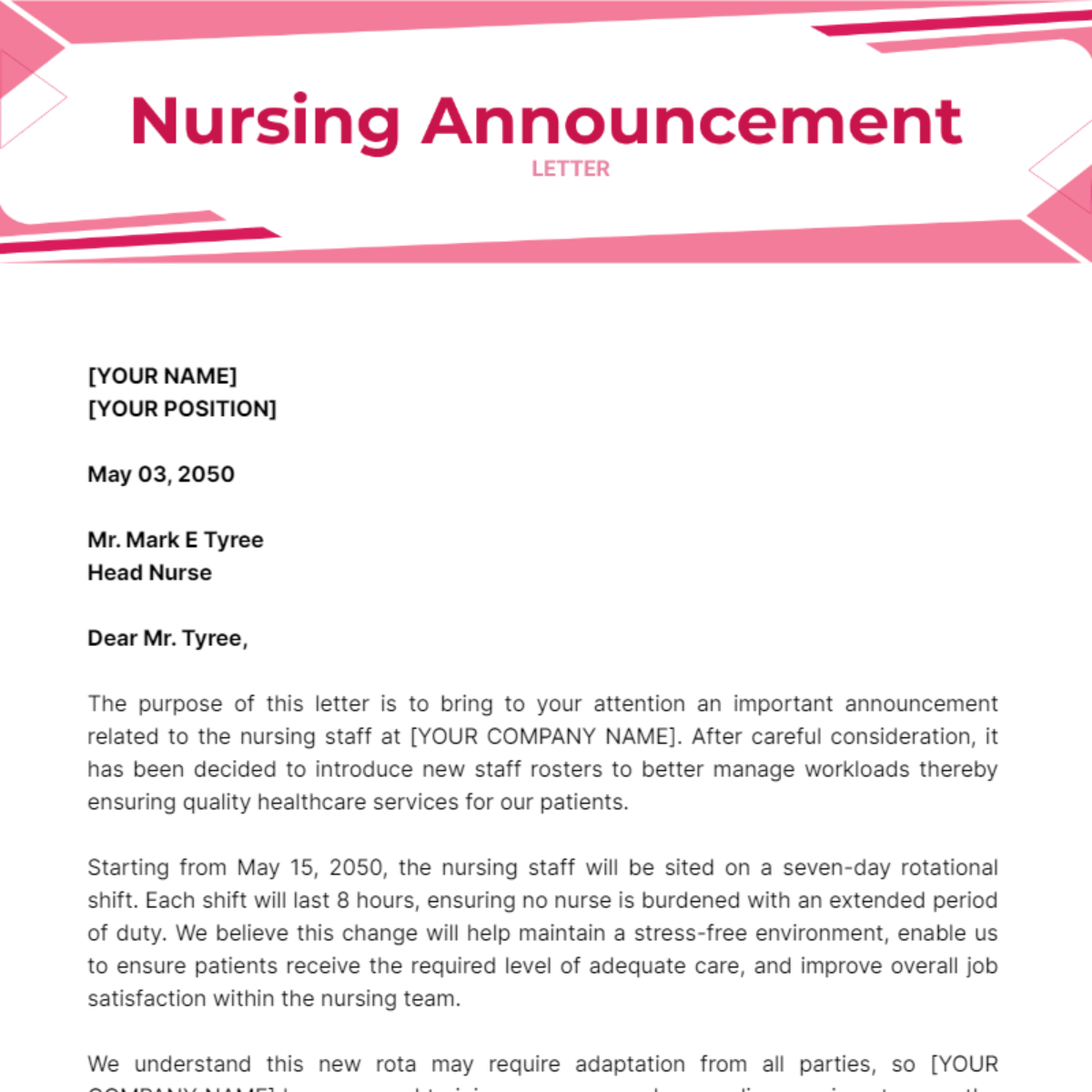 Nursing Announcement Letter Template - Edit Online & Download