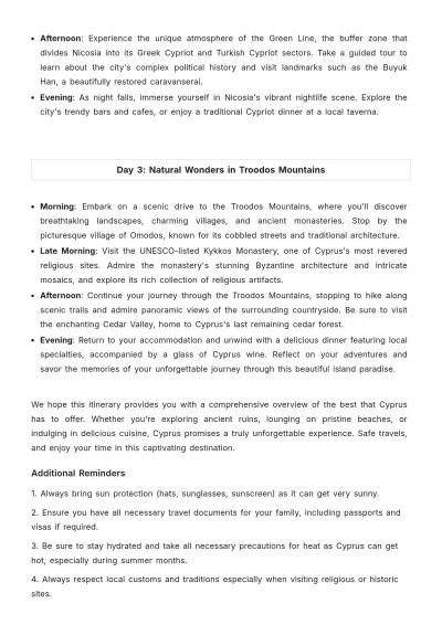 Free Cyprus Itinerary Template to Edit Online