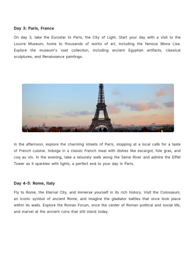 Free 10 Day Europe Trip Itinerary Template to Edit Online