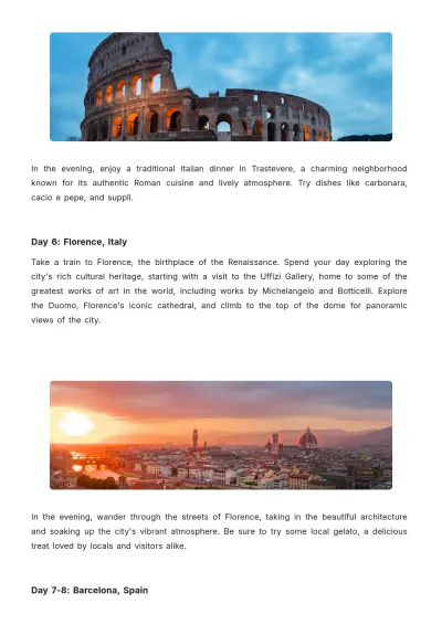 Free 10 Day Europe Trip Itinerary Template to Edit Online