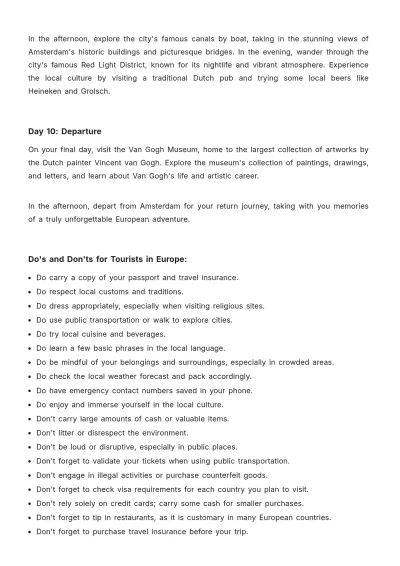 Free 10 Day Europe Trip Itinerary Template to Edit Online