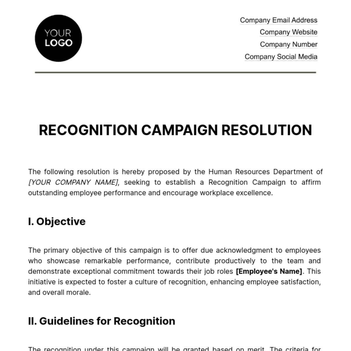 Free Recognition Campaign Resolution HR Template