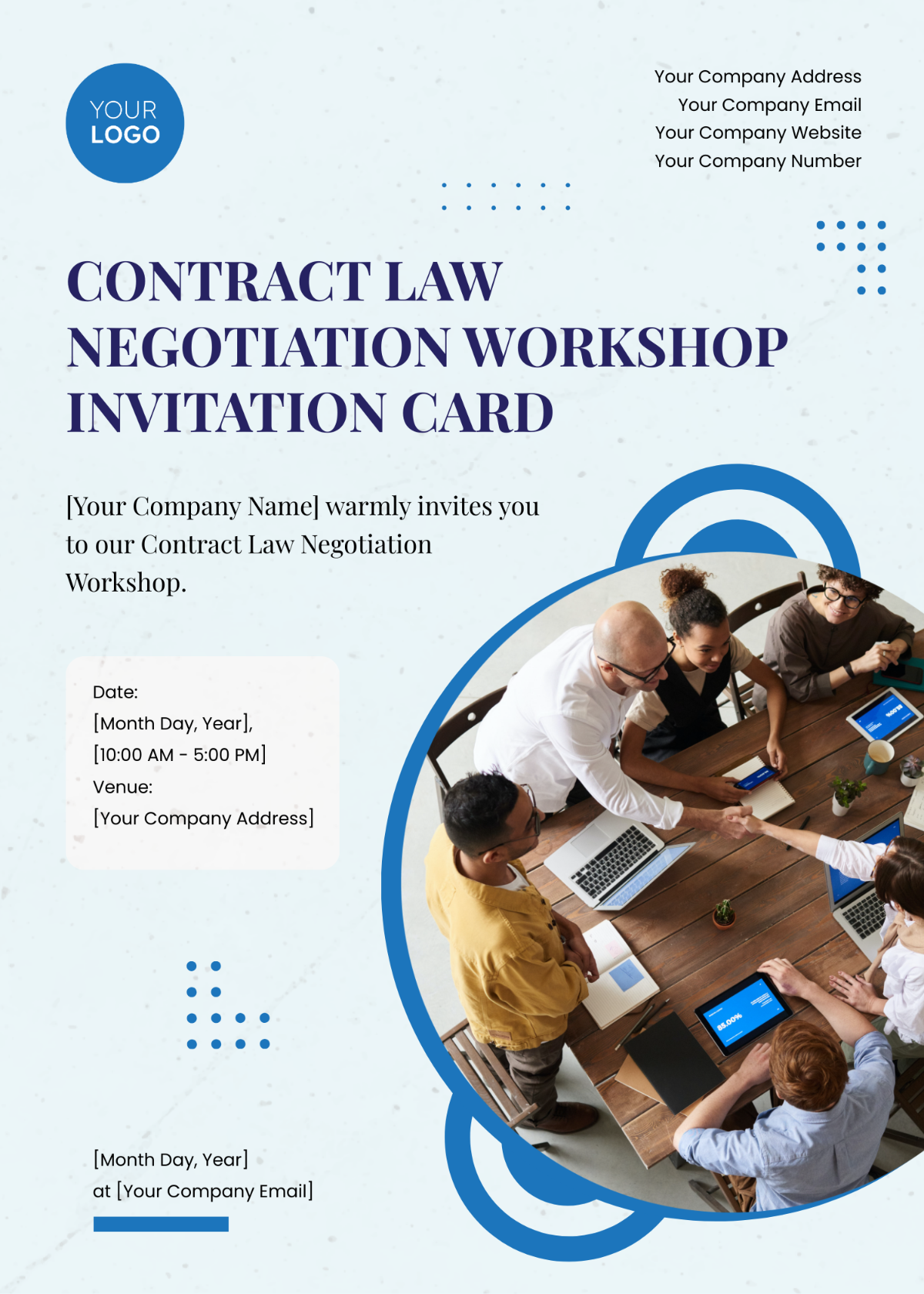 Contract Law Negotiation Workshop Invitation Card Template