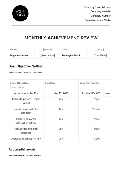 Free Monthly Achievement Review HR Template to Edit Online