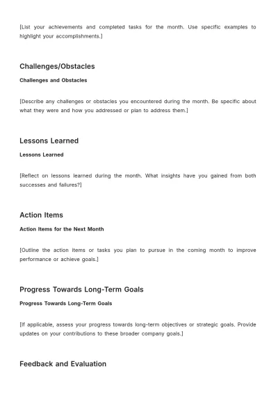 Free Monthly Achievement Review HR Template to Edit Online