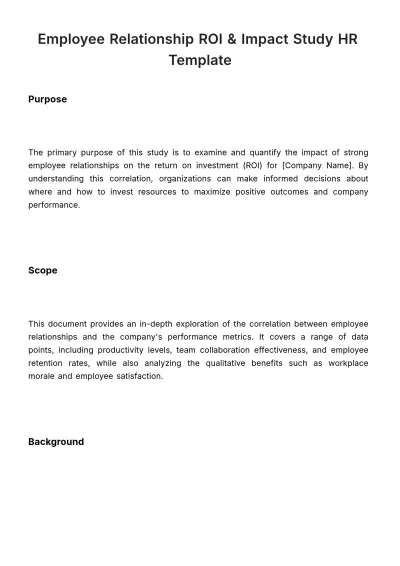 Free Employee Relationship ROI & Impact Study HR Template to Edit Online
