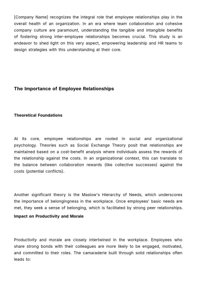 Free Employee Relationship ROI & Impact Study HR Template to Edit Online