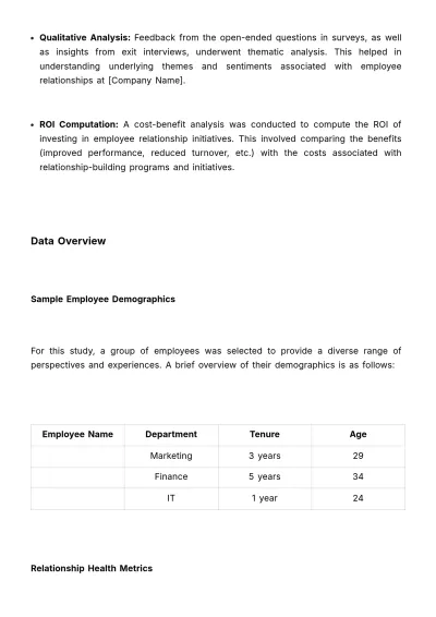 Free Employee Relationship ROI & Impact Study HR Template to Edit Online