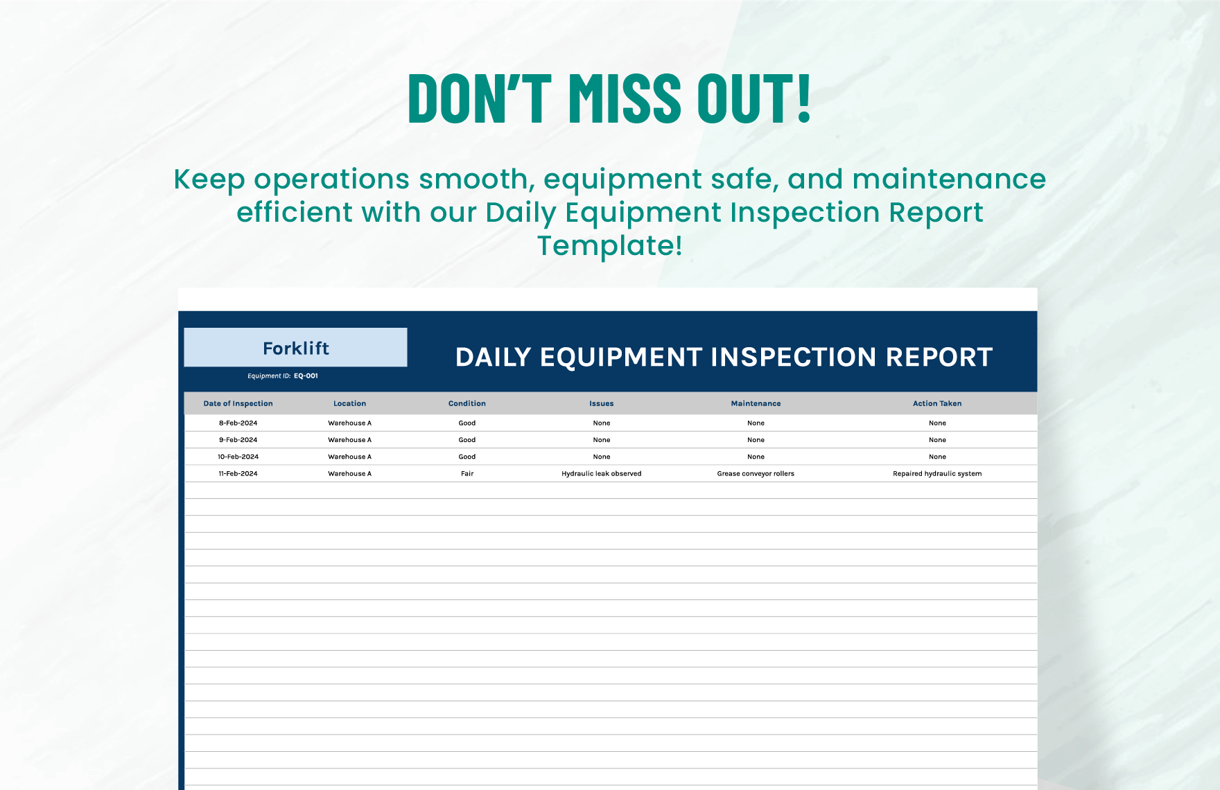 Daily Equipment Inspection Report Template