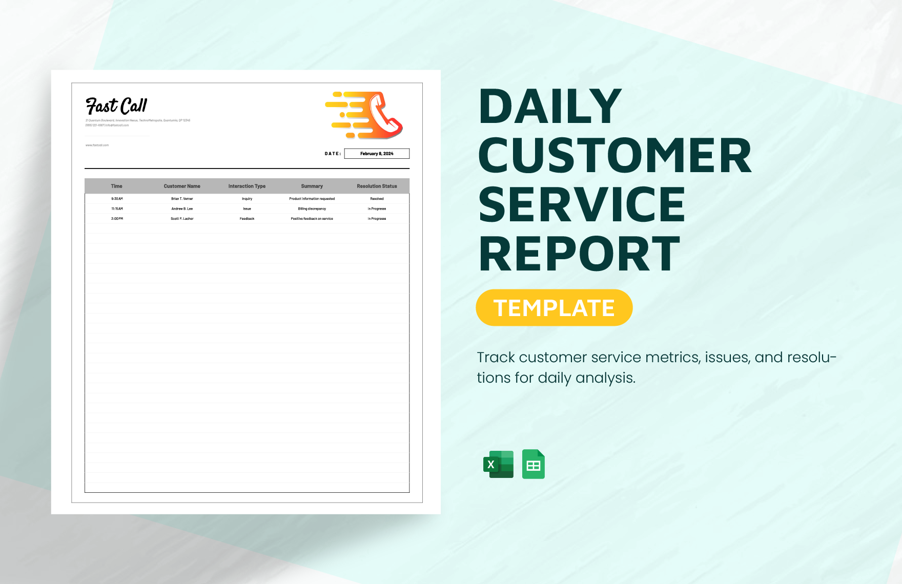 Daily Customer Service Report Template