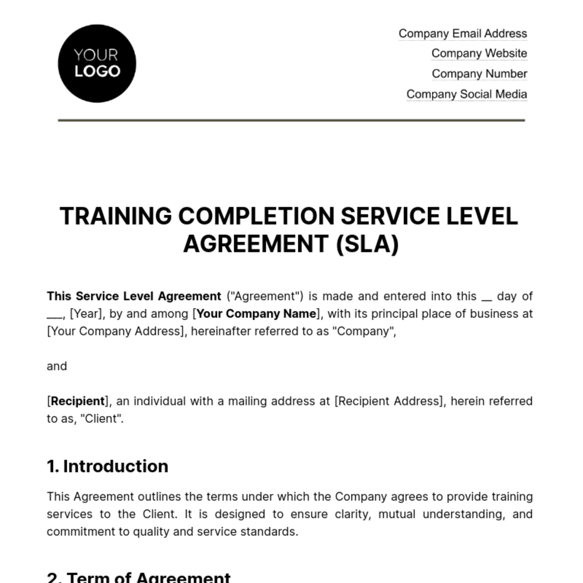 Free Training Completion SLA HR Template