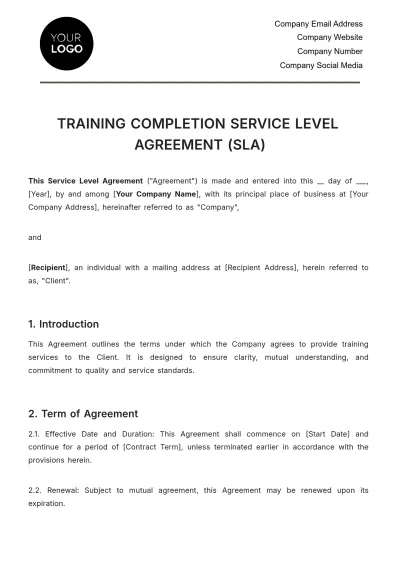 Free Training Completion SLA HR Template to Edit Online