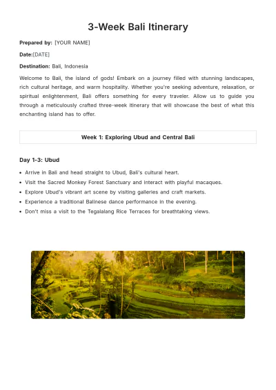Free 3 Week Bali Itinerary Template to Edit Online